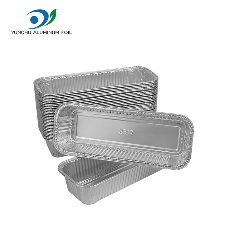 Laukizuzen baguetak Zilarrezko aluminiozko paperezko edukiontziak Laukizuzen baguetak Zilarrezko aluminiozko paperezko edukiontziak