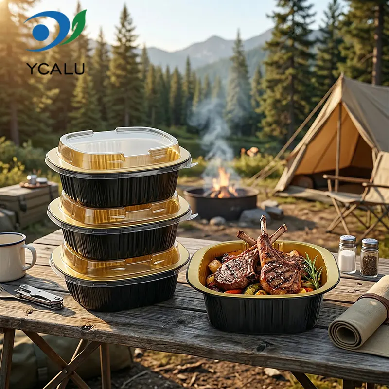 Bota eta botatzeko koadro karratu binaurala urre beltza Aluminiozko paperezko ontziak