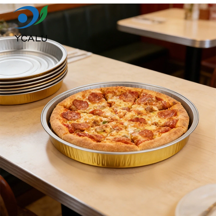 Bota eta botatzeko pizza zartagina labean aluminiozko paperezko ontzi biribilak