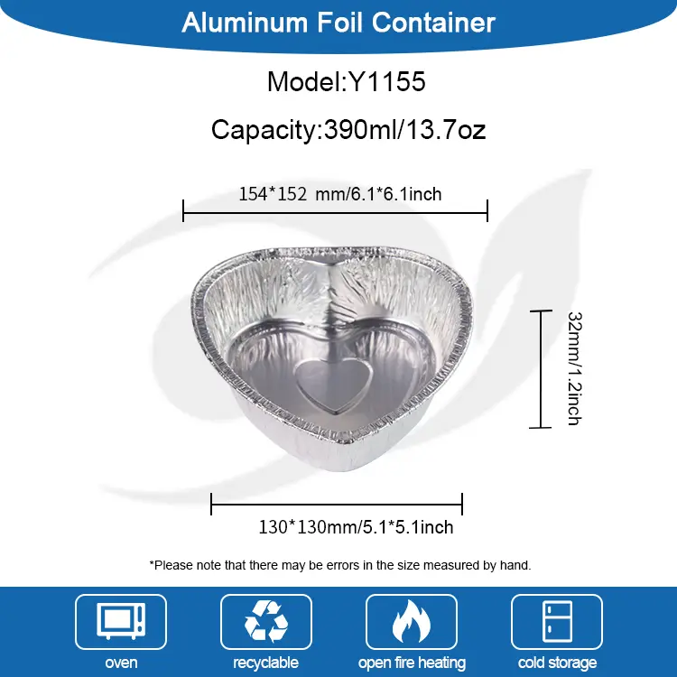 Bihotz itxurako eramateko tarta Zilarrezko aluminiozko paperezko edukiontziak