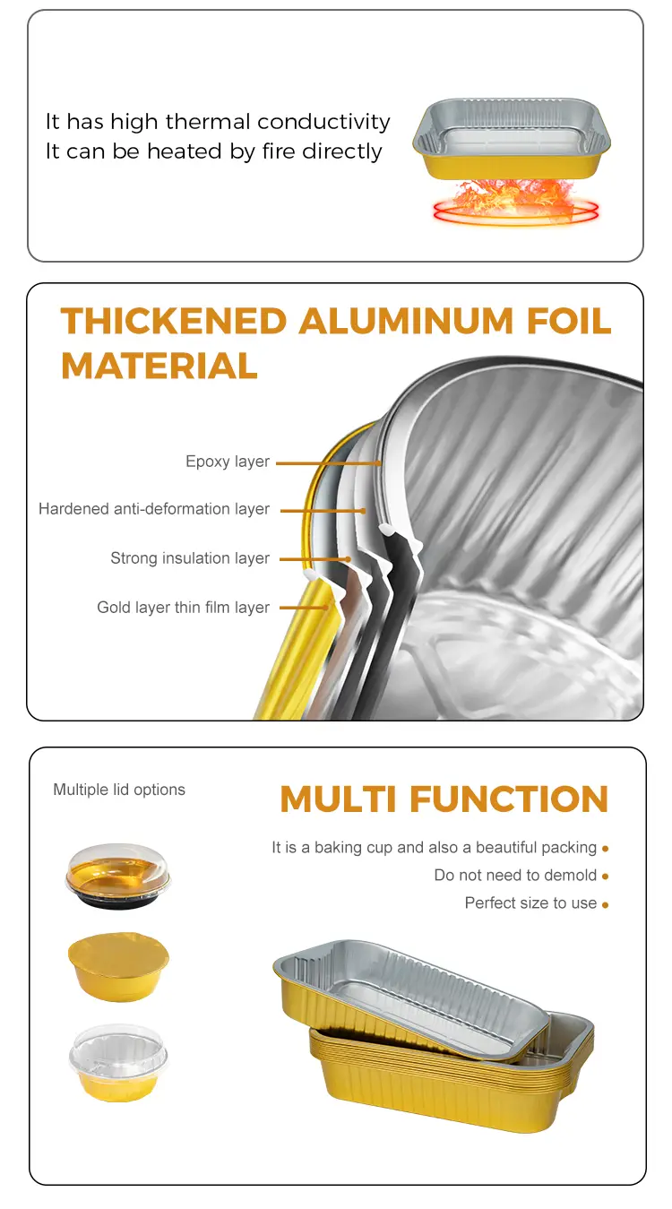 Disposable Takeaway baking trays Golden Aluminum Foil Containers
