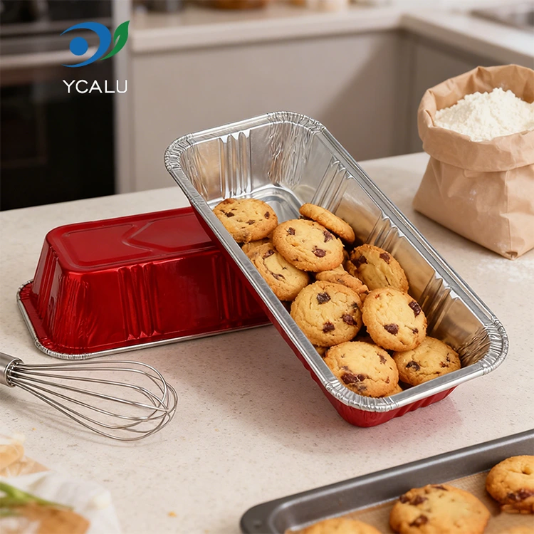 Okindegi gorri angeluzuzeneko catering Zilarrezko aluminiozko paperezko ontziak